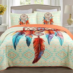 Marcielo 704001215646 3 Piece Dream Catcher Quilt Bedspread Set - Soft And Stylish Dreamcatcher