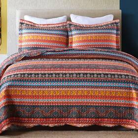 Marcielo 704537701835 3 Piece Bohemian Quilt Bedspread Set Orange Queen