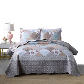 Marcielo 704537702054 3 Piece Quilt Set Lightweight Bedspread Coverlet B75 Brown Queen