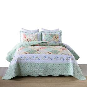 Marcielo 704537702078 3-piece Quilt Set Lightweight Bedspread Coverlet Romantic Green Queen