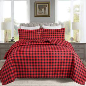 Marcielo 723326304453 3 Pcs Christmas Red Buffalo Plaid Check Quilt Bedspread Set Gingham