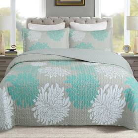 Marcielo 790019788630 3-piece Floral Printed Quilt Set Lightweight Bedspread Coverlet Sage