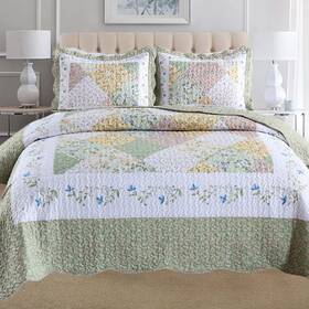 Marcielo 850032099332 3-piece Floral Printed Quilt Set Lightweight Bedspread Coverlet