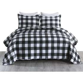 B020 Marcielo K Quilt Set 3-pcs Polyester Reversible Textured White/black King Size B020 Marcielo K Quilt Set 3-pcs Polyester Reversible Textured White/black King Size