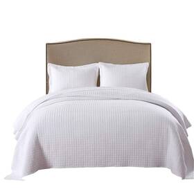 Marcielo B33 Kk 3 Piece 100% White Cotton Quilt Set Lightweight Bedspread