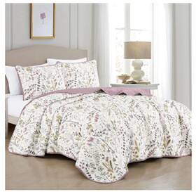 Dnojb22690 Marcielo K King Quilt Set Floral Beige French Country Cottage Breezy Modern Lightweight 3pc