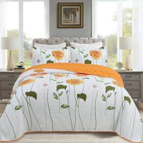 Me508 Marcielo Q Quilt/coverlet Orange Printed Sunflower Queen Size Cotton Bedspread Set