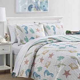 Market & Place 810083392196 And 3-piece Full/queen Size Coastal Quilt Set With Shams Reversible
