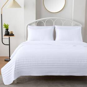Market & Place 810083392899 Quilt Set Full Queen Size White Lightweight Ultra Soft Microfiber Bedspread