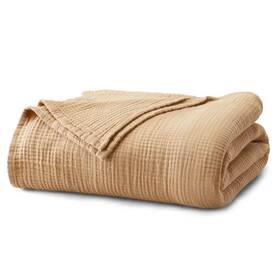 93214859 Market & Place And 100% Cotton Muslin Bed Blanket King Beige