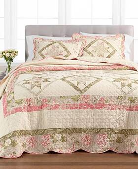 100047357tw Martha Stewart Collection Star Wreath Patchwork Quilted Bedspread - Twin Size