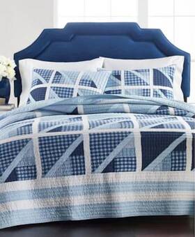 100115872fq Martha Stewart Collection Full / Queen Sailboat Patchwork Yarn Dyed Cotton Quilt
