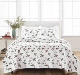 100154127fq Martha Stewart Collection Quilt Full/queen Holly Embroidery In White 300