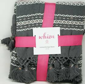 Martha Stewart 608381629607 Whim Cotton Throw Blanket Tassel Grey Textured Pink White Nwt