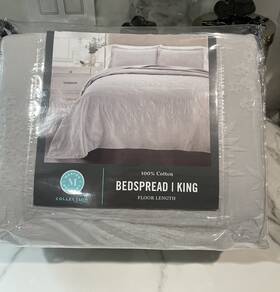 Martha Stewart 733001947837 Floral Matelasse Cotton King Bedspread Light Gray. New