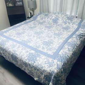 Martha Stewart 733004904714 Collection Duvet Cover King Size Toile Cotton Button Closure Blue