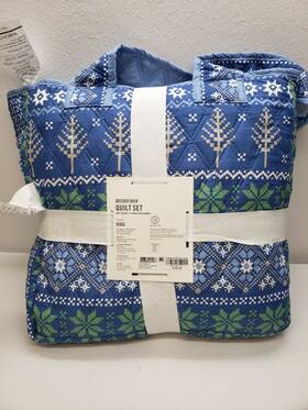 Martha Stewart 766390245567 Collection Blue Sweater King Quilt Shams Tote Bag Set Nwt