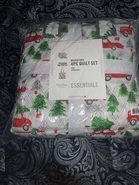 Martha Stewart 766390245628 Collection Holiday Quilt Bag Set King Christmas Trees