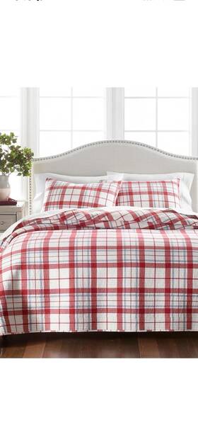 Martha Stewart 766390444922 Collection Red Quilt King Reversible Windowpane Yarn-dye Flannel