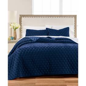 Martha Stewart 766390444977 Diamond Velvet Quilt Soft Tufted Luxury Deep Navy Blue Size Queen