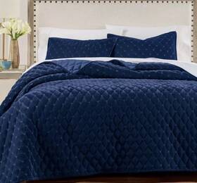 Martha Stewart 766390445004 Collection Diamond Tufted Velvet Navy Quilt King California