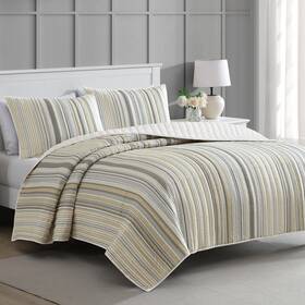 Martha Stewart 887719211053 Full Queen Size Quilt Bedding Set - 3 Piece Soft Washed Microfiber Printed