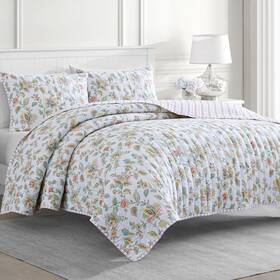 Martha Stewart 887719231112 Cotton 3-pc Quilt Set Percale Light Pink/green King Shams