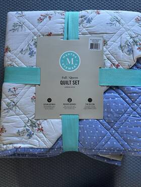 Martha Stewart 887719231129 3 Piece Reversible Full/queen Quilt Set Blue And White New