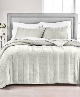 100125180fq Martha Stewart Collection Cable Knit Velvet Quilt Full/queen