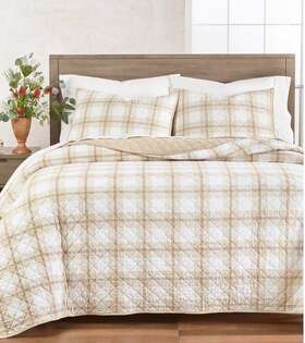 100126409tw Martha Stewart Collection Tan Plaid Quilt Quen 110aw