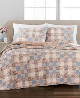 Martha Stewart Collection 766360637347 Closeout Gingham Floral Quilt Full/queen Created