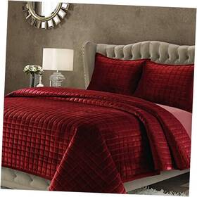 Marwah Corporation 842941103668 Velvet King Quilt Set Three-piece Box Stitch Bedding Includes Oversized