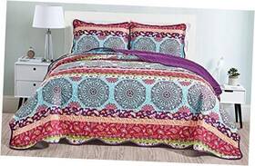 Masterplay 039853734442 3-piece Fine Printed Oversize 115 Inch X 95 Quilt Set Bedspread