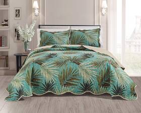 Masterplay 039853737405 3piece Fine Printed Tropical Palm Leaves Oversize 100 Inch X 95 Quilt Set Bedspre