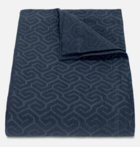 Matouk 196390022248 Schumacher Athena King Coverlet 100% Cotton Italy Navy Blue Nwt
