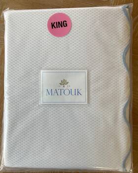 Matouk 728455487428 Lanai Pique King Coverlet White With Blue Scalloped Trim Nwt 064nm