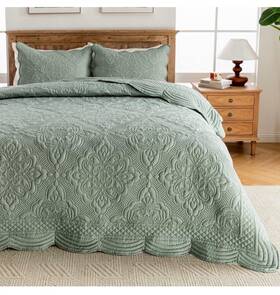 Meadow Park 712490096219 Embroidered Quilt Set King Size - 3 Pieces Washed Cot... Fast Ship