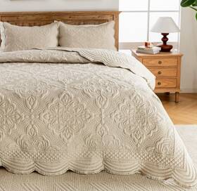 Meadow Park 712490096264 Embroidered Quilt Set King Size - 3 Pieces Washed Cotton Blend L