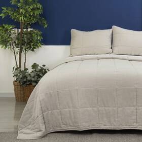 Meadow Park 782917250951 Stonewashed Linen Blend Box Stitch Quilt And Matching Pillow Shams 3pcs Set