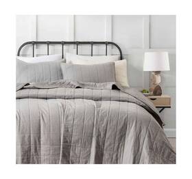 Meadow Park 795261073398 Stonewashed Linen Cotton Box Stitch Quilt And Matching Pillow Sha