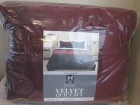 Members Mark 193968415976 Nib 3 Piece Burgundy Quilted Velvet Bedding Set/shams Full/queen