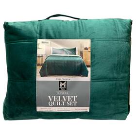 990348175 Members Mark 3 Piece Super Soft Velvet Quilt Set Full/queen Green