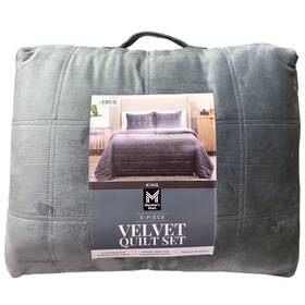 990351983 Members Mark 3 Piece Super Soft Velvet Quilt Set King Grey