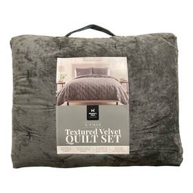 193968286088-p Members Mark Ny 3-piece Textured Velvet Quilt And Sham Set Full/queen Zinc