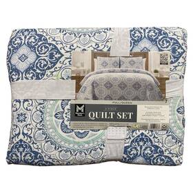 193968289737-p Members Mark Ny Reversible Printed Patterned Microfiber Quilt Set Full/queen