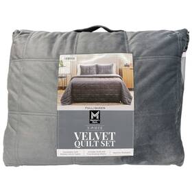 193968415952-p Members Mark Ny 3-piece Velvet Box Quilt And Sham Set Full/queen Grey