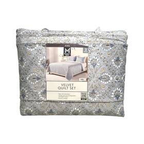 193968506766-p Members Mark Ny 3-piece Printed Velvet Quilt And Matching Sham Sets King Grey