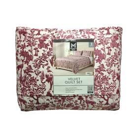 193968507305-p Members Mark Ny 3-piece Printed Velvet Quilt Sets Winter Designs King Wine
