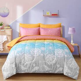 Rs16ab090894q7u-p Menghomeus Girls Comforter Set Queen Size 7 Pieces Bed In A Bag Ombre Rainbow