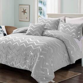 Rs16ab110002q4u45y-p Menghomeus Grey And Silver Comforter Set Queen/full Metallic Print Geometric